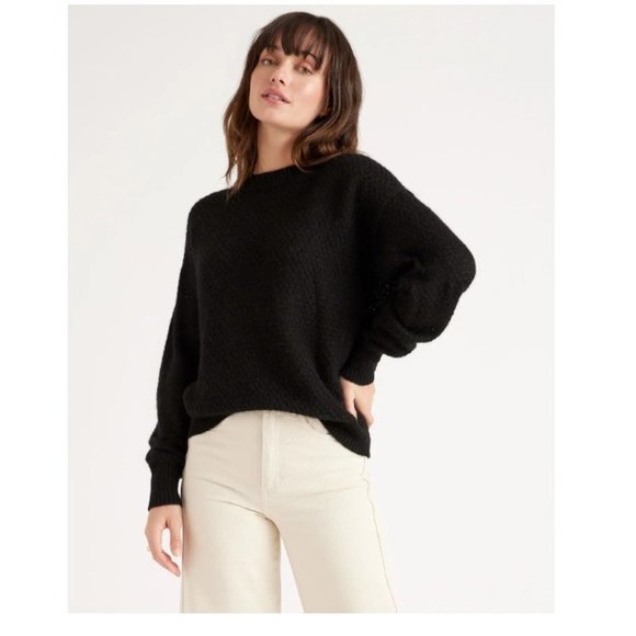 Quince Sweaters - Quince Baby Alpaca-Wool Diamond Stitch Crew Sweater Pullover Solid Black S NEW